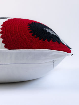 Suzani Style Crewel Embroidered Black and Red Tashkent Cushion Cover