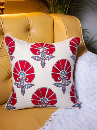 Suzani Style Aari Embroidered Red Wedlock Cushion Cover