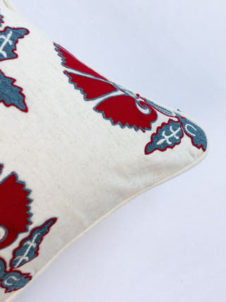 Suzani Style Aari Embroidered Red Wedlock Cushion Cover