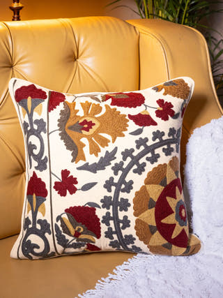 Suzani Style Crewel Embroidered Fergana Cushion Cover