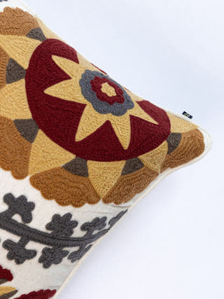 Suzani Style Crewel Embroidered Fergana Cushion Cover