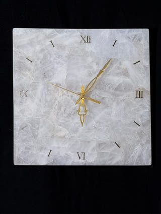 White Quartz Square Wall Clock in Natural Stone Finish
