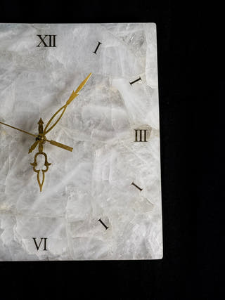 White Quartz Square Wall Clock in Natural Stone Finish