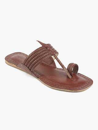Woman in Red Kolhapuri Chappal for Women