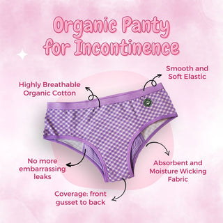 Organic Urine Leak Panty Lavender Checks Hipster SochGreen