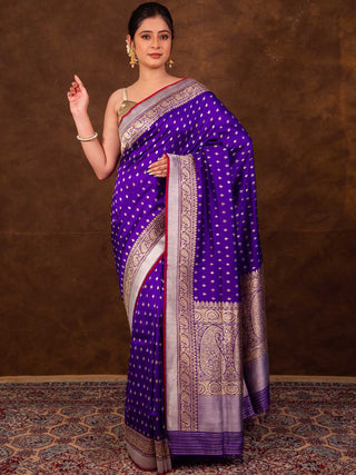 Purple Pure Katan Kadhwa Saree HKVBenaras