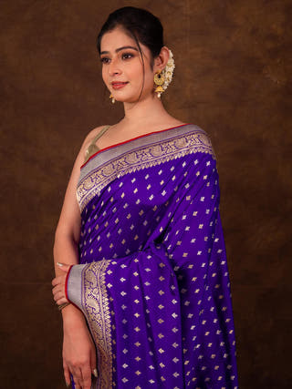 Purple Pure Katan Kadhwa Saree HKVBenaras