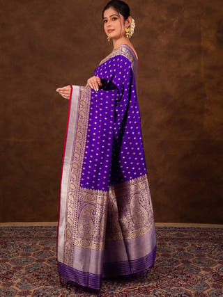 Purple Pure Katan Kadhwa Saree HKVBenaras