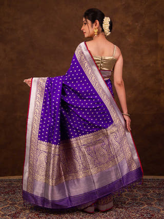 Purple Pure Katan Kadhwa Saree HKVBenaras