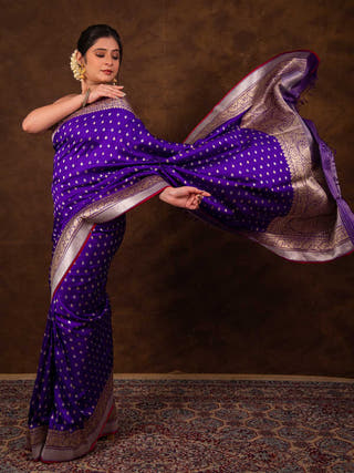 Purple Pure Katan Kadhwa Saree HKVBenaras