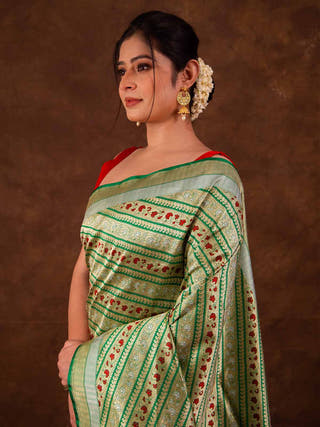 Bottle Green Katan Meenakari Saree HKVBenaras