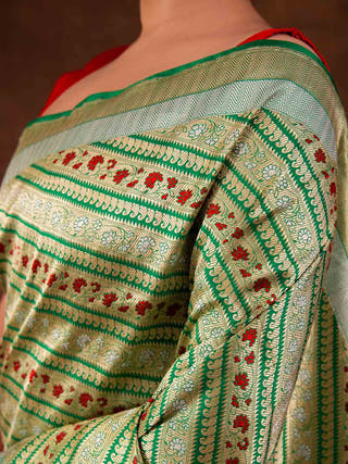 Bottle Green Katan Meenakari Saree HKVBenaras