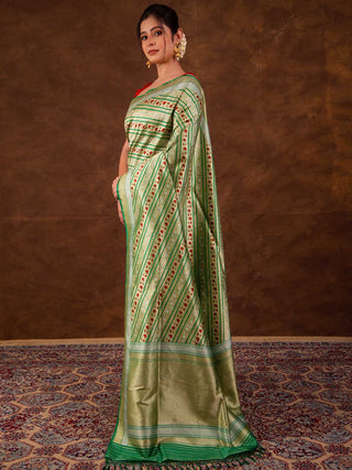 Bottle Green Katan Meenakari Saree HKVBenaras