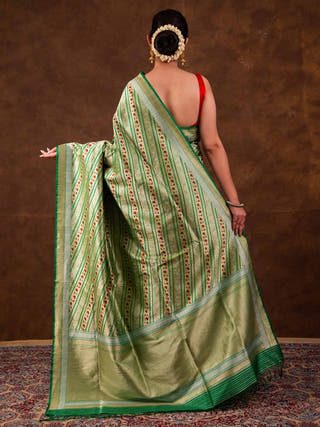 Bottle Green Katan Meenakari Saree HKVBenaras