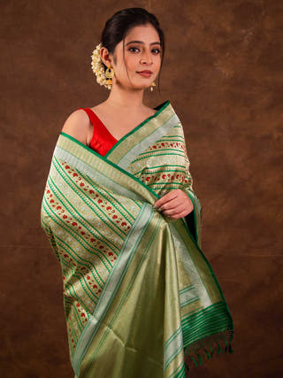 Bottle Green Katan Meenakari Saree HKVBenaras