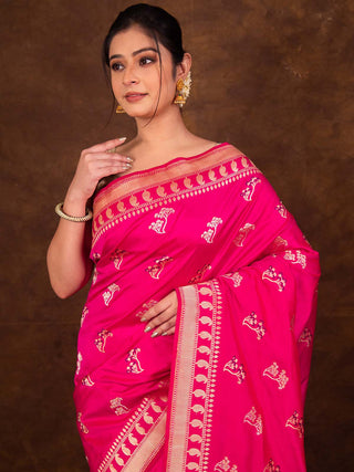 Rani Pink Katan Meenakari Saree HKVBenaras