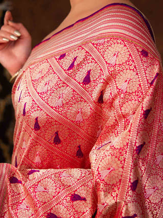 Shuttle Zari Kadhwa Meenakari Saree HKVBenaras