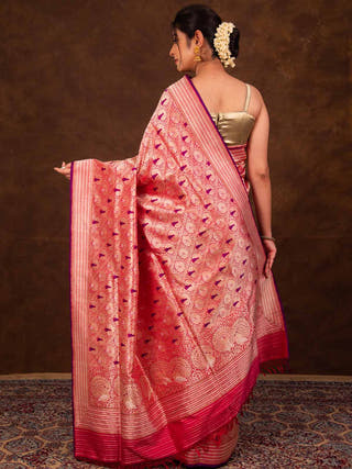 Shuttle Zari Kadhwa Meenakari Saree HKVBenaras