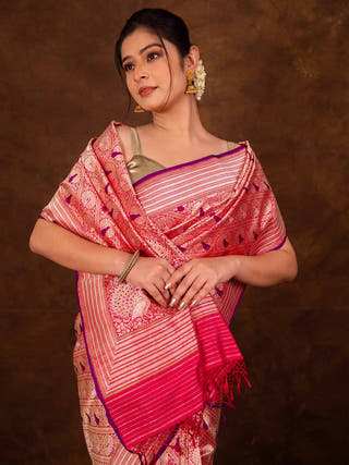Shuttle Zari Kadhwa Meenakari Saree HKVBenaras