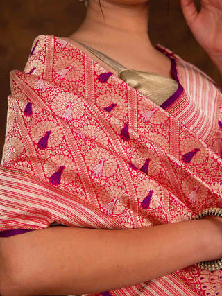 Shuttle Zari Kadhwa Meenakari Saree HKVBenaras