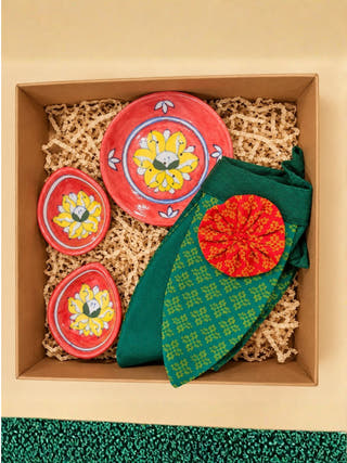 Festive Bloom Gift Box | Handmade Toran, Diya Set & Floral Incense Holder | Diwali Home Décor