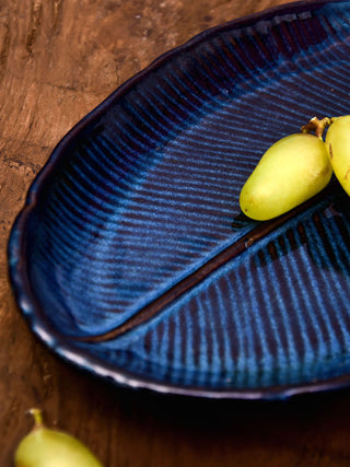 Blue Leaf Serving Platter Home Yarn