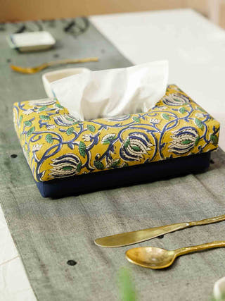 Yellowy Hand Woven Tissue Box Home Yarn