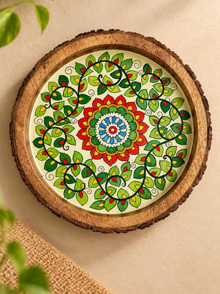 Handpainted Bark Edged Vana Mandala Tray
