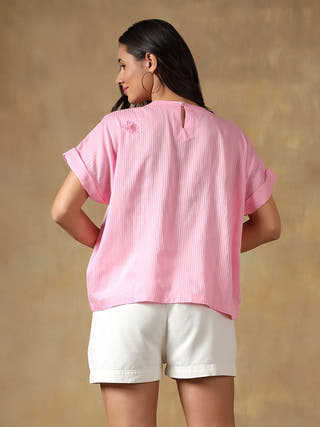 Pink Freesize Lucknowi Chikankari Box Top