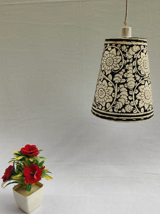 Handcrafted Tholu Bommalata Black Lotus Hanging Lamp