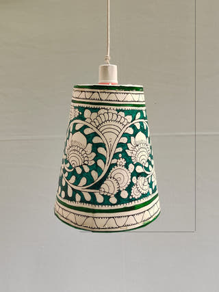 Handcrafted Tholu Bommalata Emerald Floral Hanging Lamp