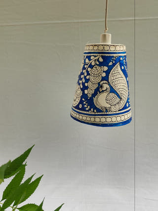 Handcrafted Tholu Bommalata Peacock Blue Hanging Lamp