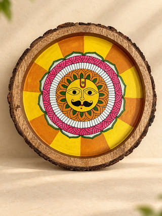Handpainted Bark Edged Surya Mandala Tray