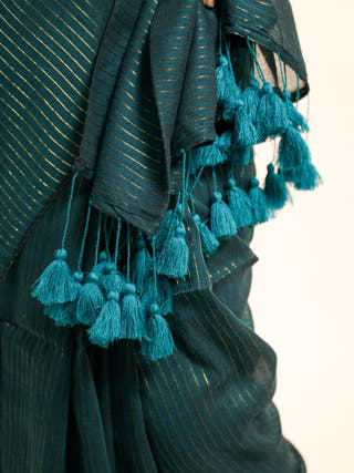 Harit Shringaar Viridian Green Handloom Mul Cotton Saree