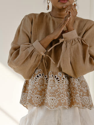 Café linen embroidered top Headstrong by Hema Sharma