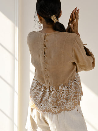 Café linen embroidered top Headstrong by Hema Sharma