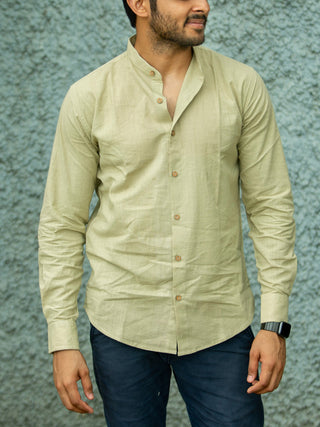 Mandarin Collar Khadi Shirt Green Down To Earth Clothing