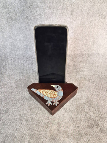 Hand Painted Gond Art Shy Bird Mobile holder cum pen stand