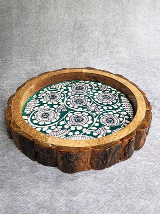 Bark Edged Kalamkari Tray Green