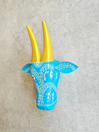 Hand Painted Warli Cow Head Blue