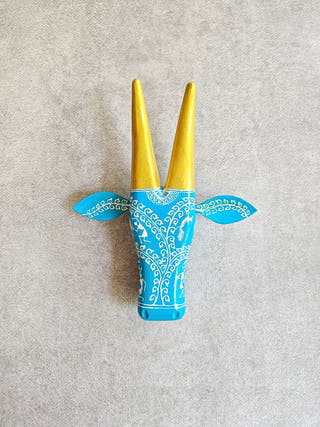 Hand Painted Warli Cow Head Blue