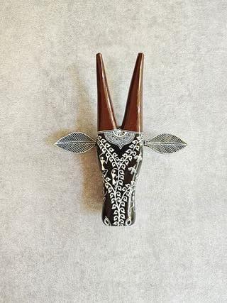 Hand Painted Warli Cow Head Black