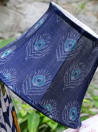 Plume Blue Ikat Bell Lampshade