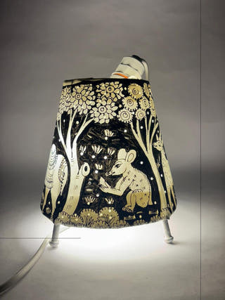 Tree Of Life Design Table Lamp Round - Black