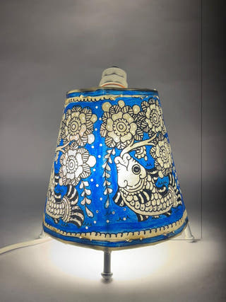 Fish And Floral Table Lamp Round - Blue