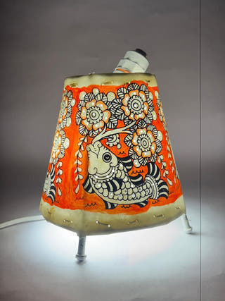 Fish And Floral Table Lamp Round - Red