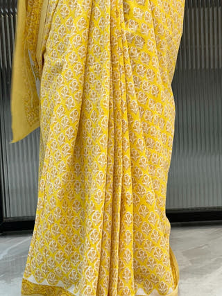 Sunaina Heritage Sanganeri Hand Block Printed Pure Cotton Saree