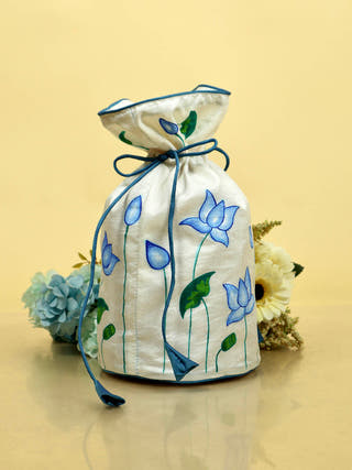 Handpainted Silk Potli Blue