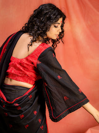 Jamdani FlaRed Sleeves  Blouse Prathaa