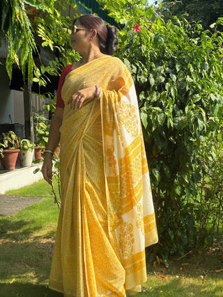 Sunaina Heritage Sanganeri Hand Block Printed Pure Cotton Saree